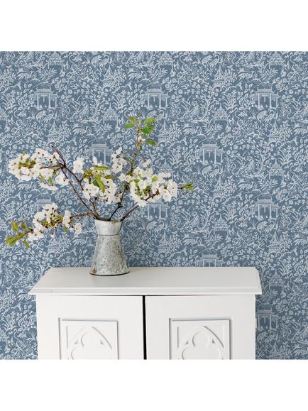 Galerie Garden Toile Wallpaper - view 2, Blue G78508