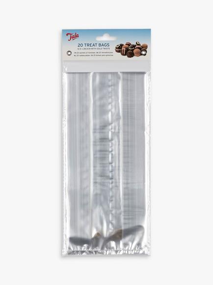 Tala Treat Bags with Gold Twist Ties, Pack of 20, Clear, Clear