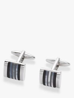 John Lewis Striped Mother of Pearl & Onyx Cufflinks, Silver, Mop