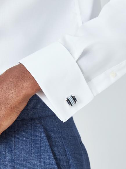 John Lewis Striped Mother of Pearl & Onyx Cufflinks, Silver - view 2, Mop