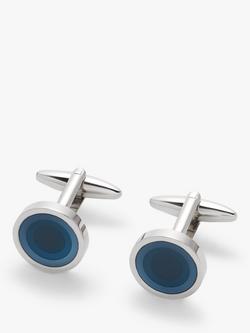 John Lewis Round Enamel Cufflinks, Blue, Blue
