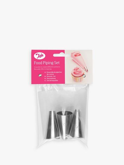 Tala Icing Bag & 3 Nozzles Piping Set, White Silver