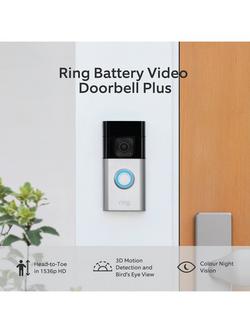 Ring Smart Battery Video Doorbell Plus with Built-in Wi-Fi & Camera - view 2, Satin Nickel