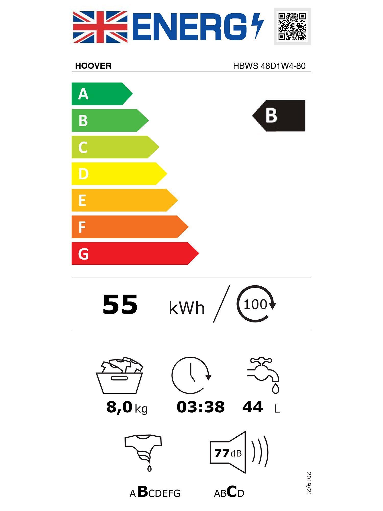 This item is rated B for energy efficiency on a scale from A (most efficient) to G (least efficient).