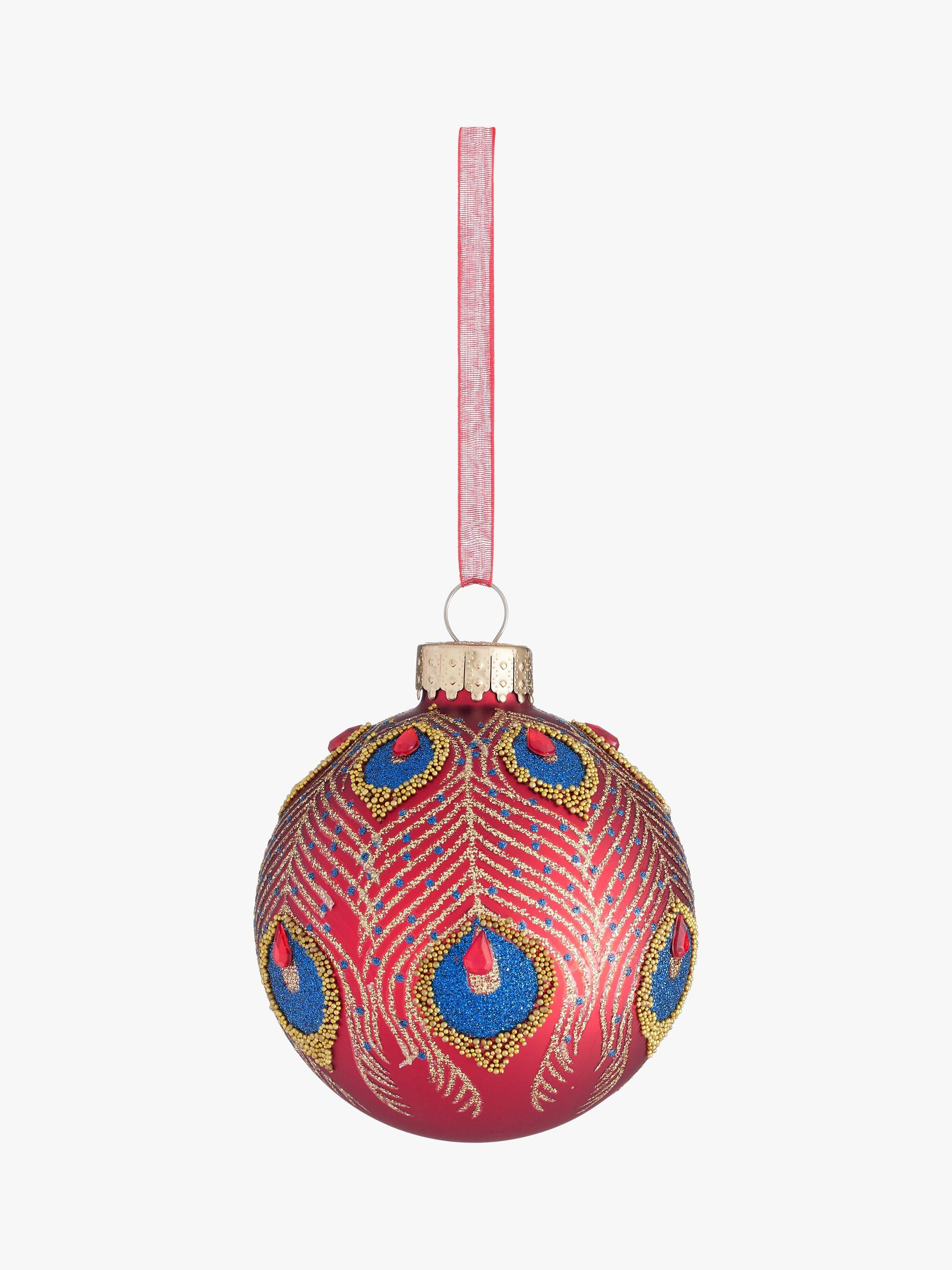 John Lewis Royal Fairytale Peacock Feather Bauble, Red