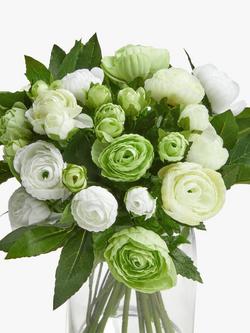 Floralsilk Artificial White Ranunculus Bouquet in Glass Vase, 33cm, Green/White - view 2, Clear/White