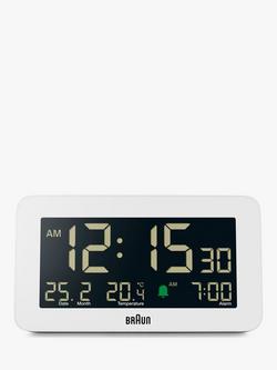 Braun BC10 Temperature & Date Digital Alarm Clock, White, White