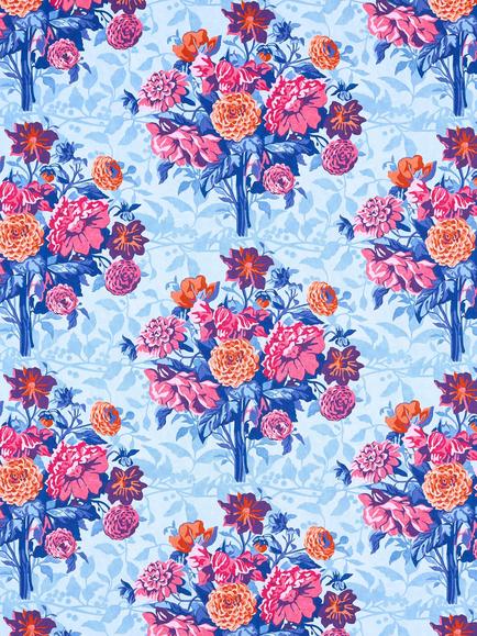 Harlequin x Sophie Robinson Dahlia Bunch Furnishing Fabric, Lapis/Carn/Spinel, Lapis/Carn/Spinel