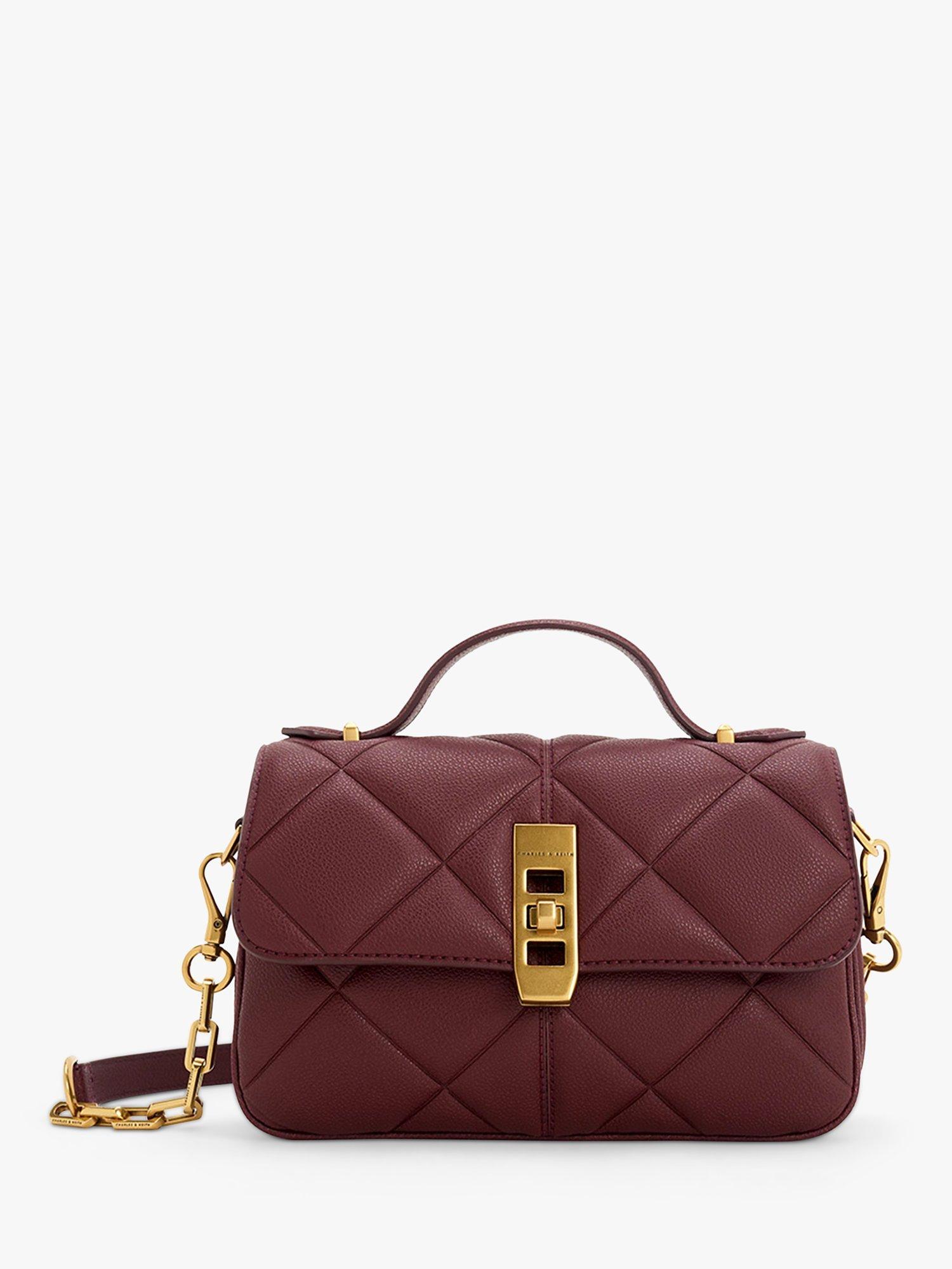 CHARLES & KEITH Anwen Top Handle Cross Body Bag, Burgundy