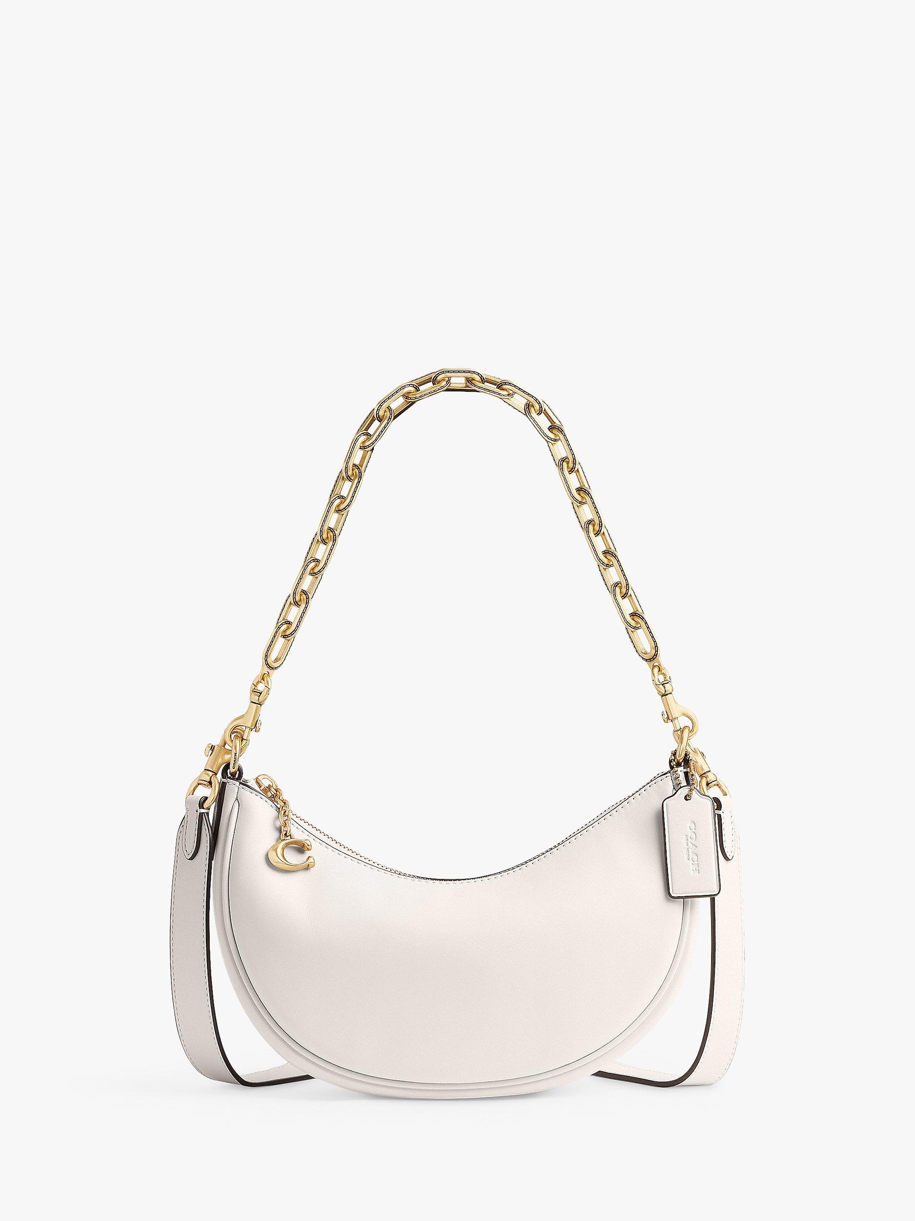 Coach Mira Crescent Leather Chain Strap Cross Body Bag, Chalk