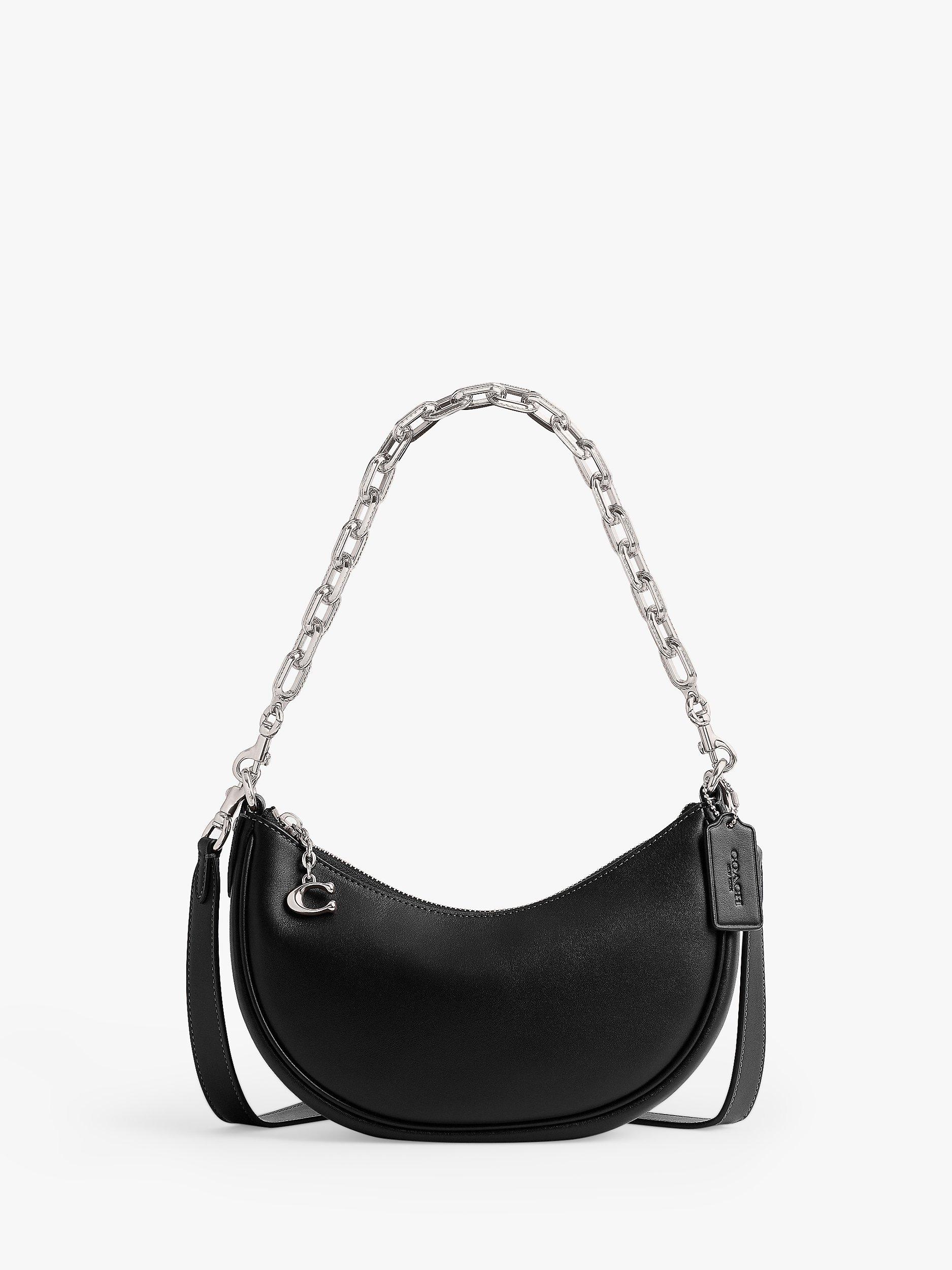Coach Mira Crescent Leather Chain Strap Cross Body Bag, Black