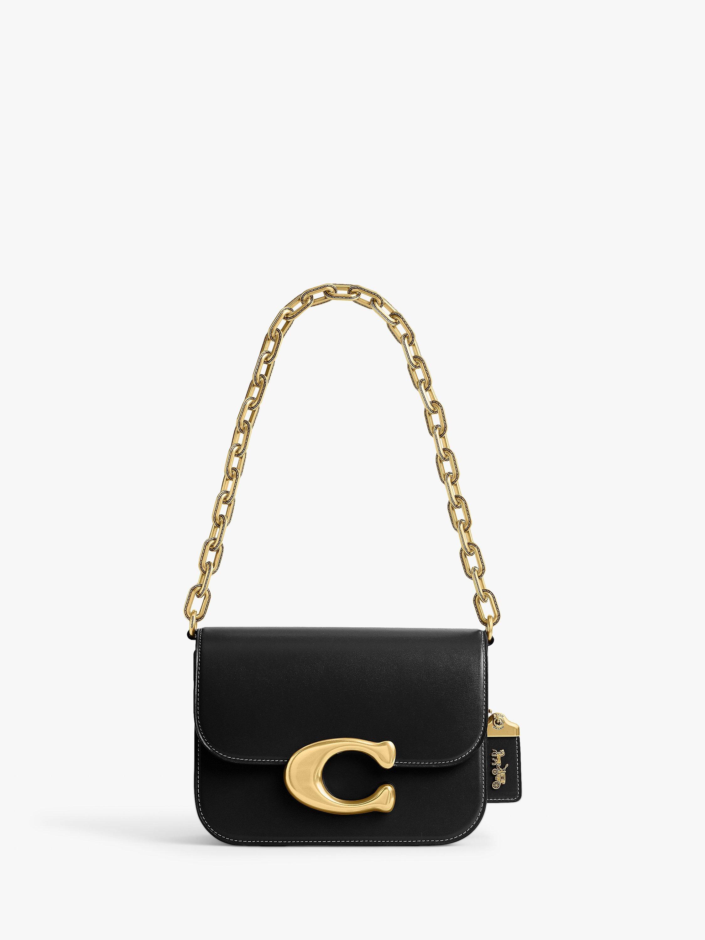 Coach Idol Leather Flapover Chain Strap Shoulder Bag Black