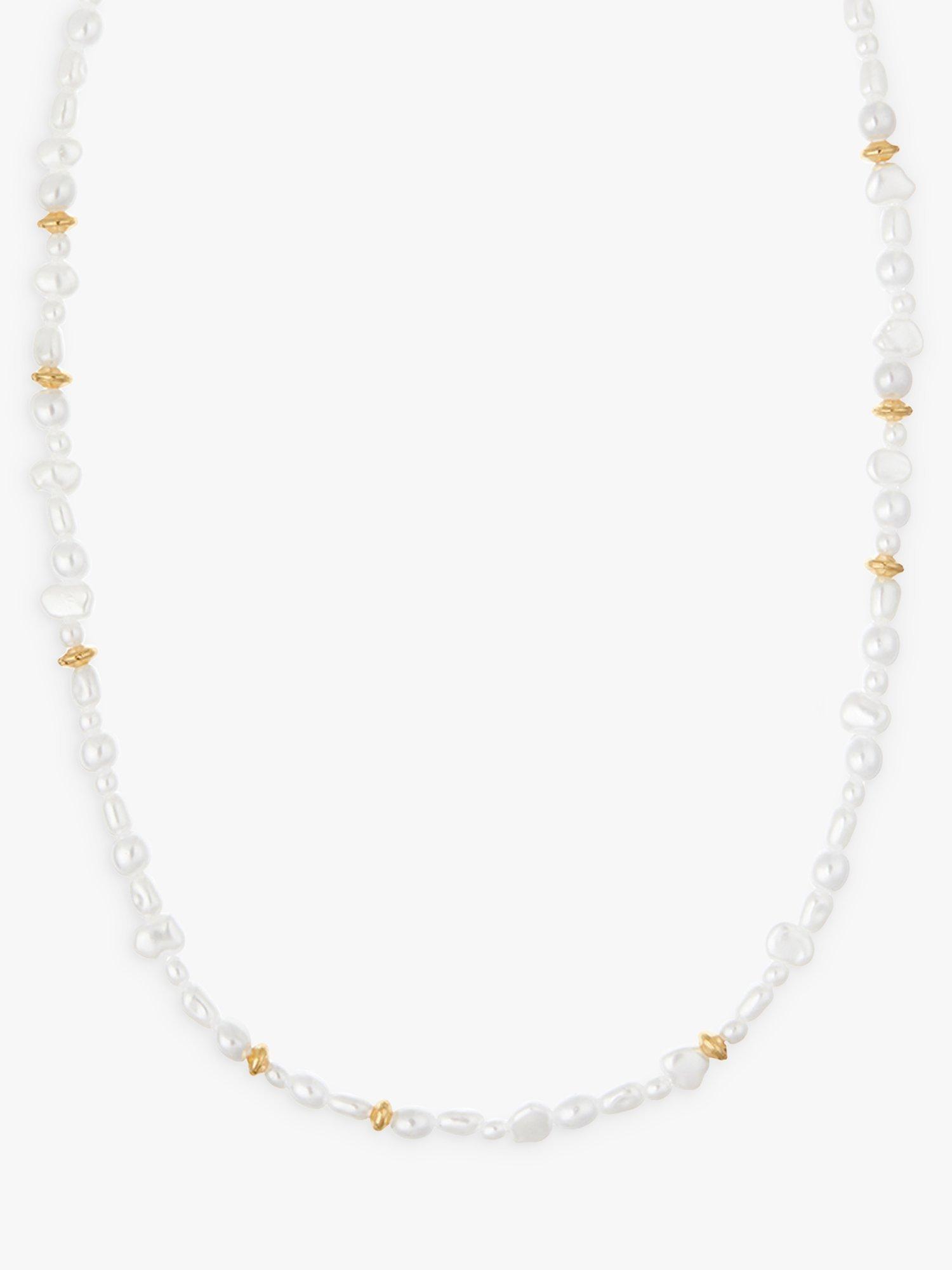 Orelia Raw Pearl and Bead Necklace, Gold/White