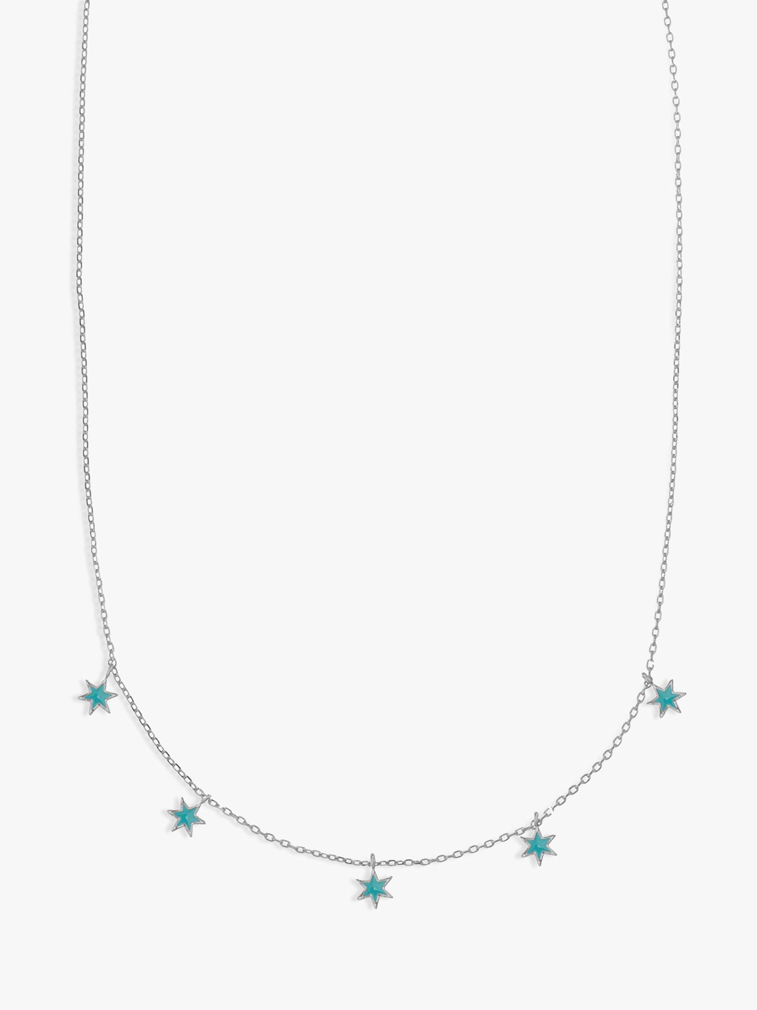 Orelia Enamel Star Multi Drop Necklace, Silver/Turquoise