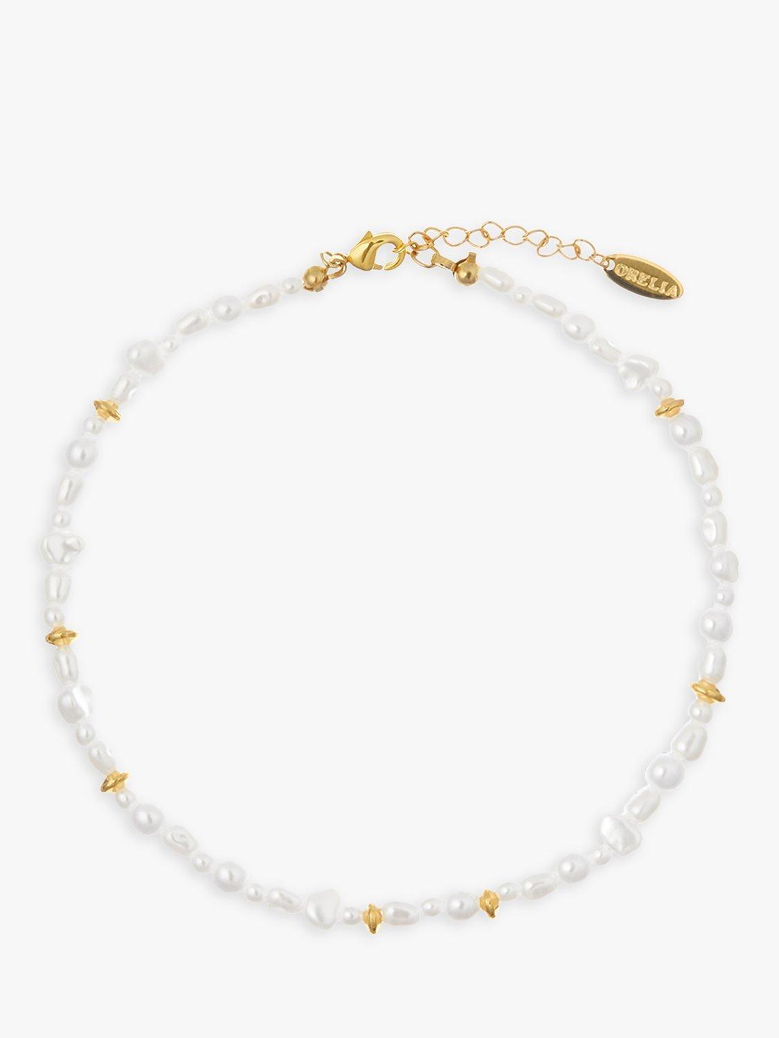 Orelia Mixed Raw Pearl and Bead Anklet, Gold/White