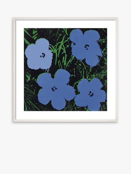 John Lewis Andy Warhol 'Flowers' Framed Print & Mount, 50 x 50cm, Blue