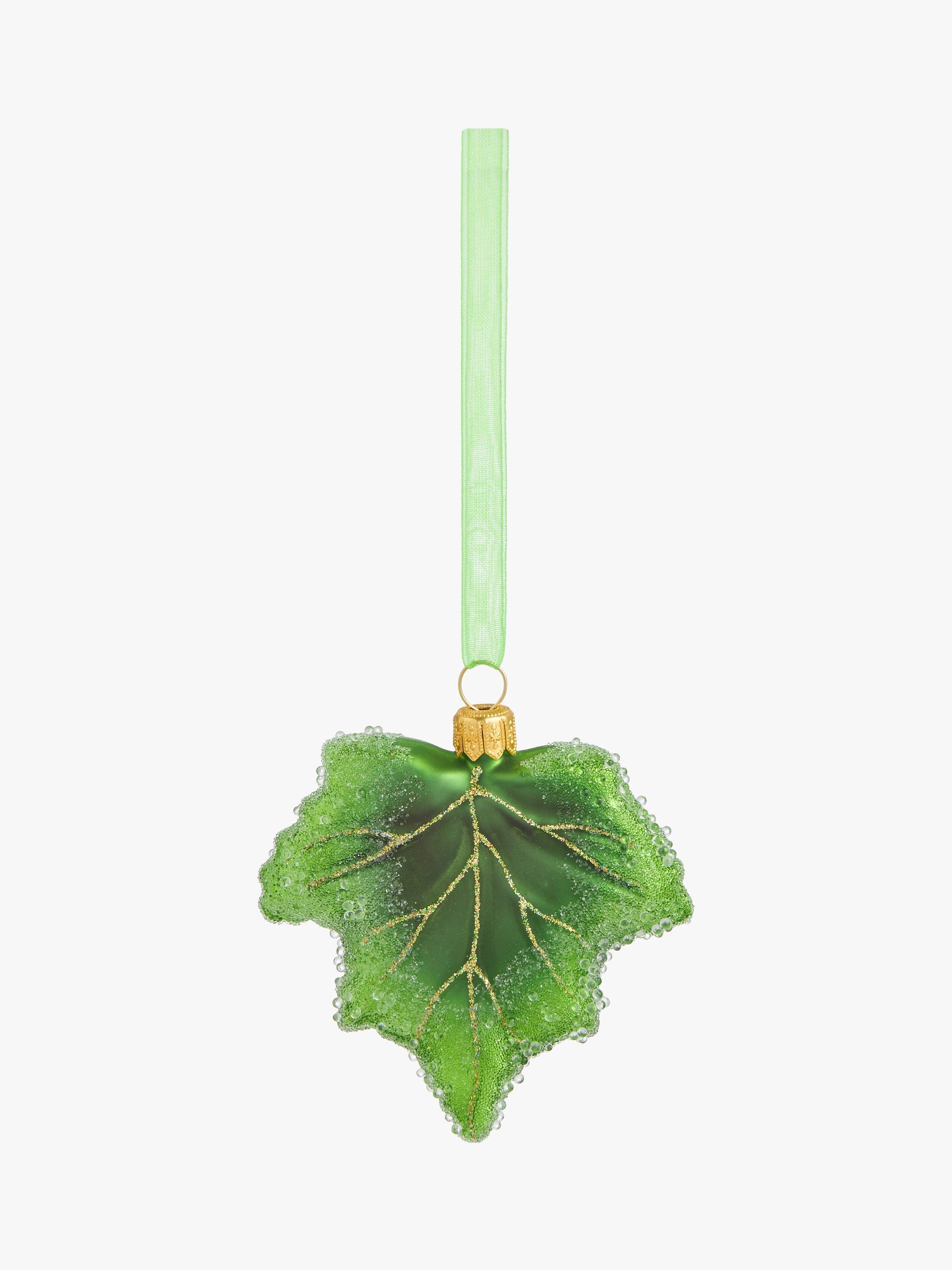 John Lewis Christmas Cottage Glitter Leaf Bauble, Green