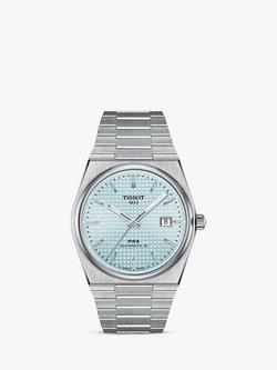 Tissot Unisex PRX Powermatic 80 Waffle Dial Bracelet Strap Watch, Ice Blue/Silver T1374071135100