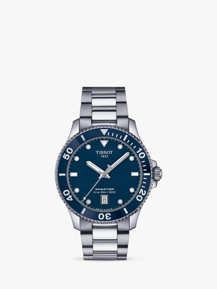 Tissot T1204101104100 Men's Seastar 1000 Quartz Bracelet Strap Watch, Silver, Blue/Silver