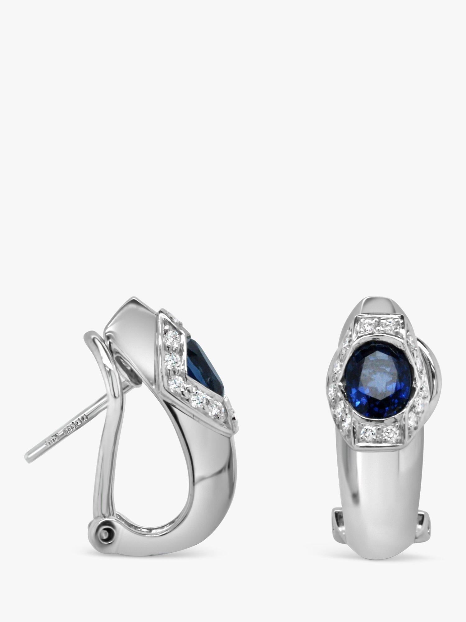 Product image 2 of 3, which shows Milton & Humble Jewellery Pre-Loved 18ct White Gold Sapphire & Diamond Earrings
