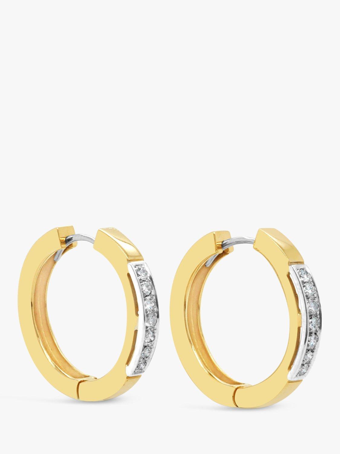 Product image 2 of 6, which shows Milton & Humble Jewellery Pre-Loved 14ct Yellow & White Gold Diamond Hoop Earrings