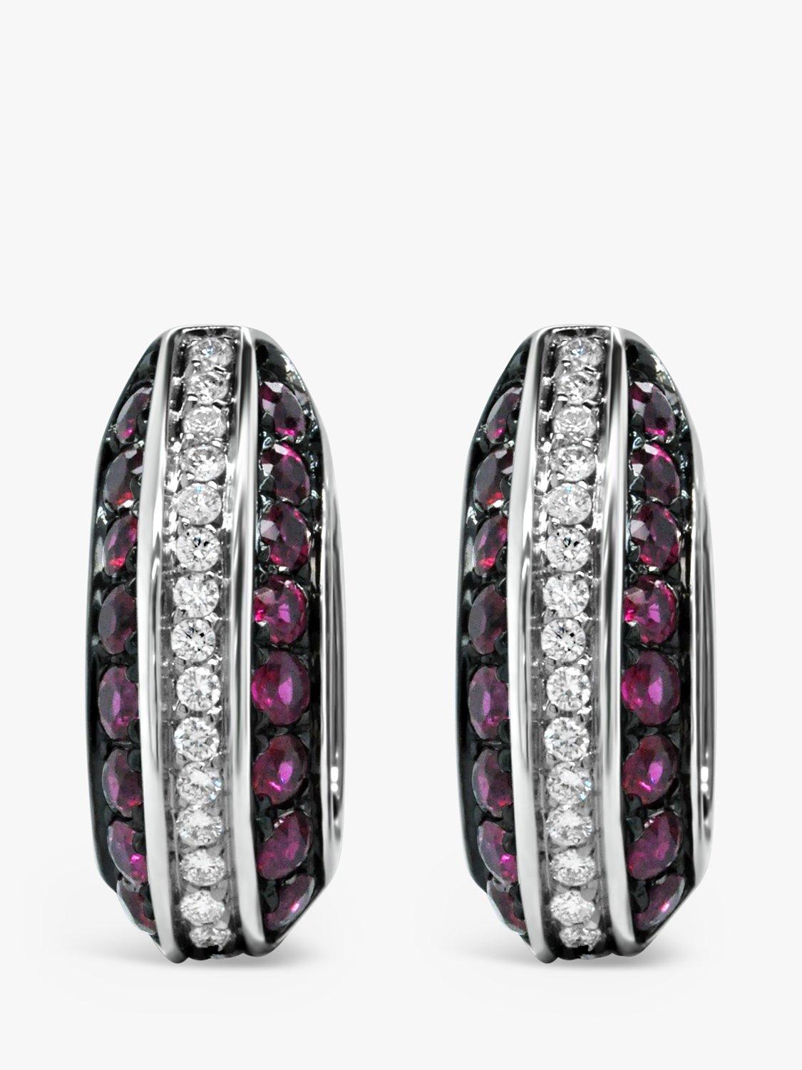 Product image 1 of 3, which shows Milton & Humble Jewellery Pre-Loved 18ct White Gold Ruby & Diamond Hoop Earrings