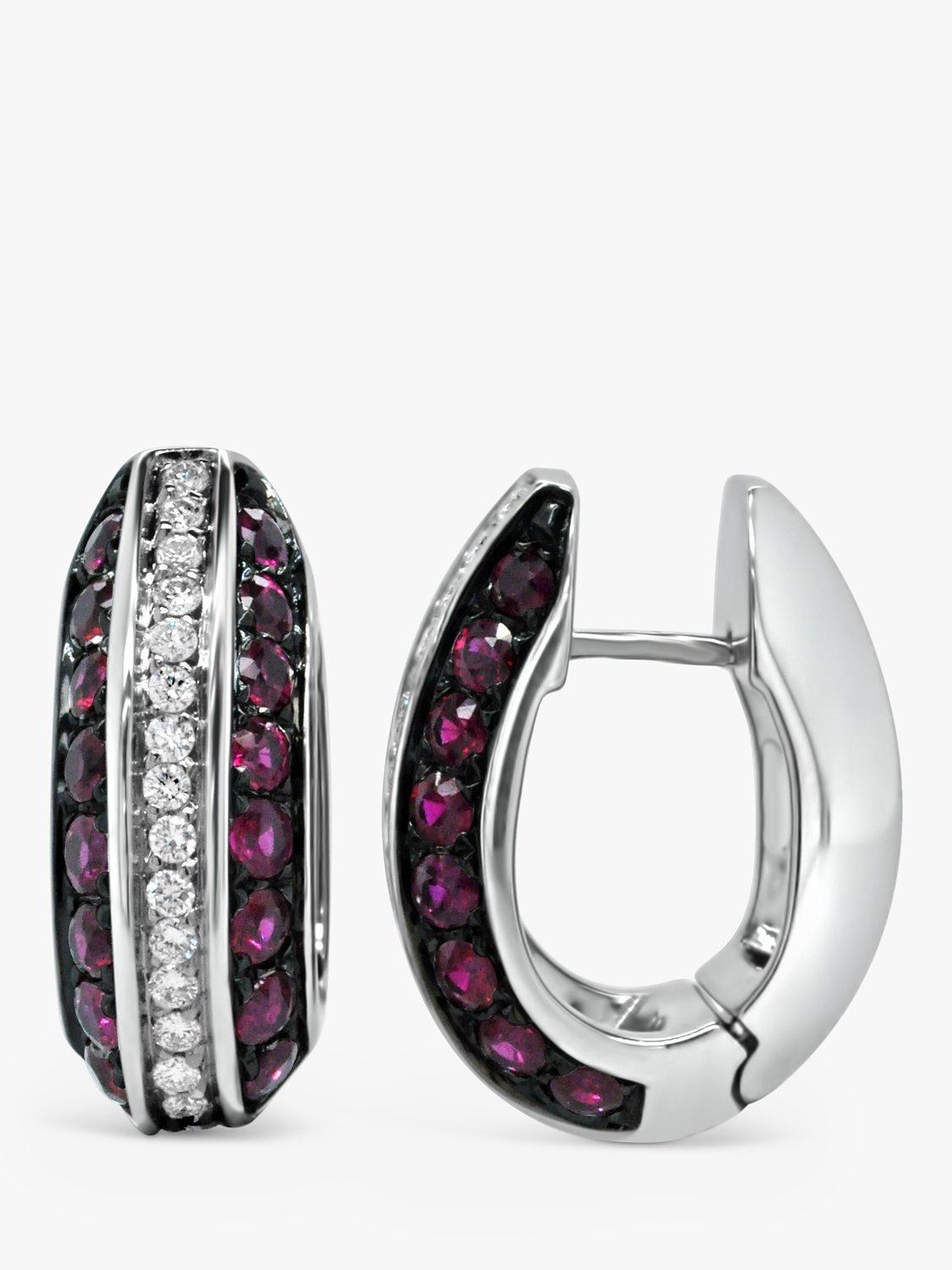 Product image 2 of 3, which shows Milton & Humble Jewellery Pre-Loved 18ct White Gold Ruby & Diamond Hoop Earrings