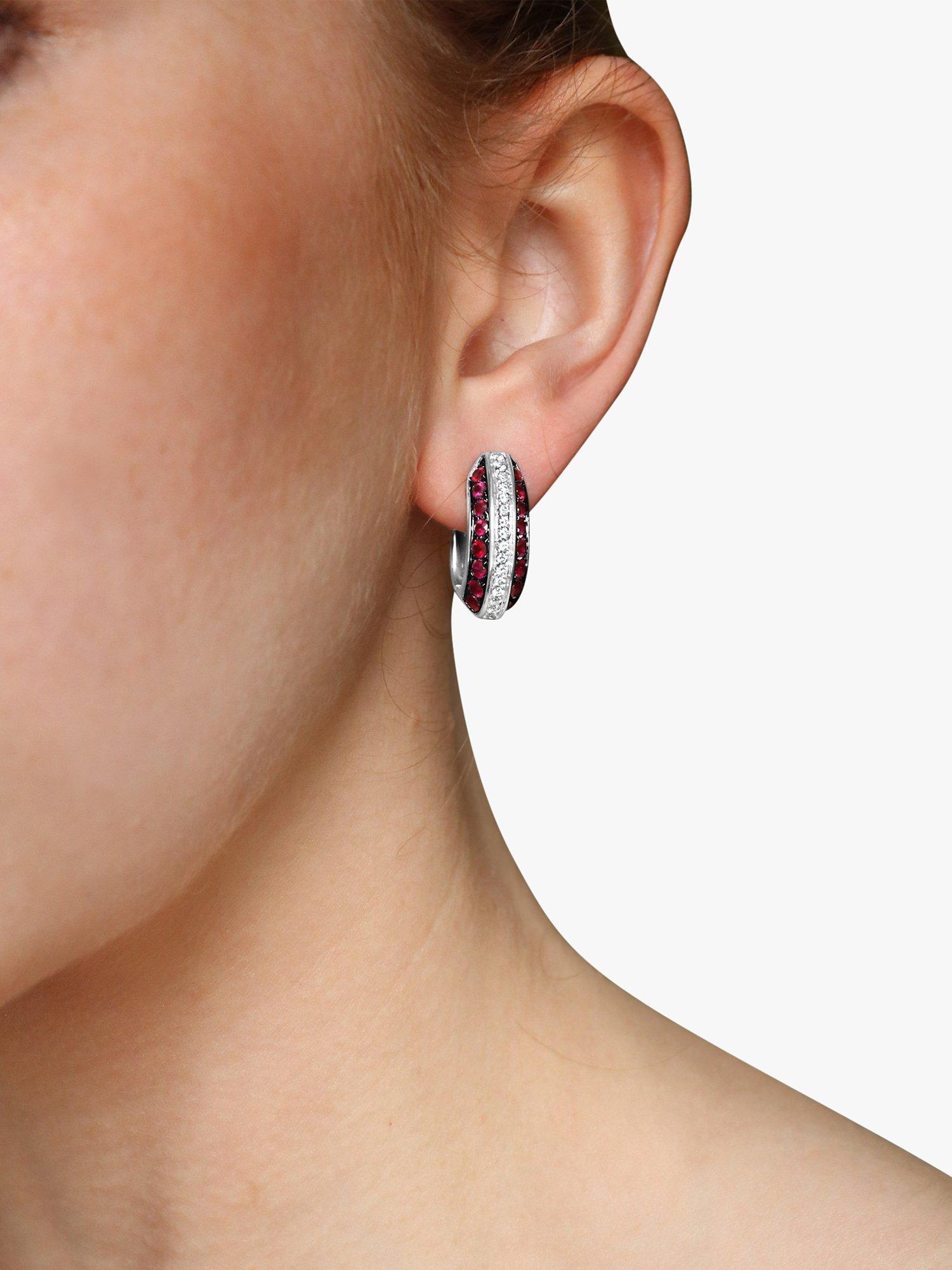 Product image 3 of 3, which shows Milton & Humble Jewellery Pre-Loved 18ct White Gold Ruby & Diamond Hoop Earrings