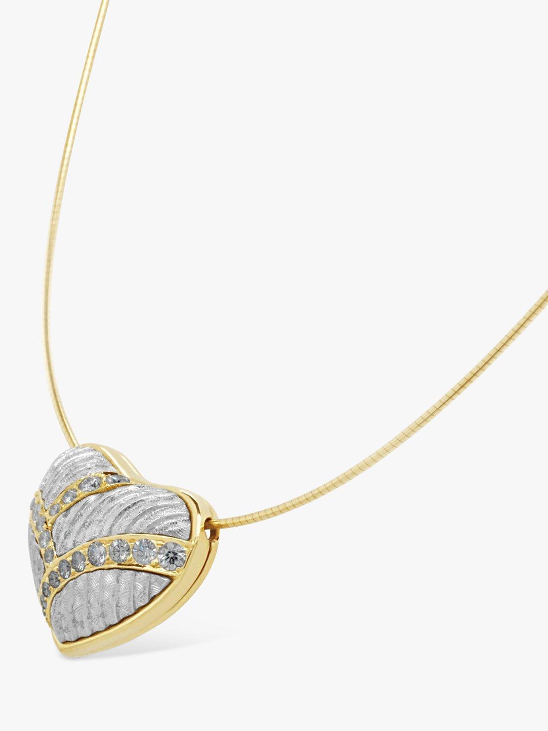 Product image 2 of 4, which shows Milton & Humble Jewellery Pre-Loved Platinum & 18ct Yellow Gold Diamond Heart Pendant Necklace