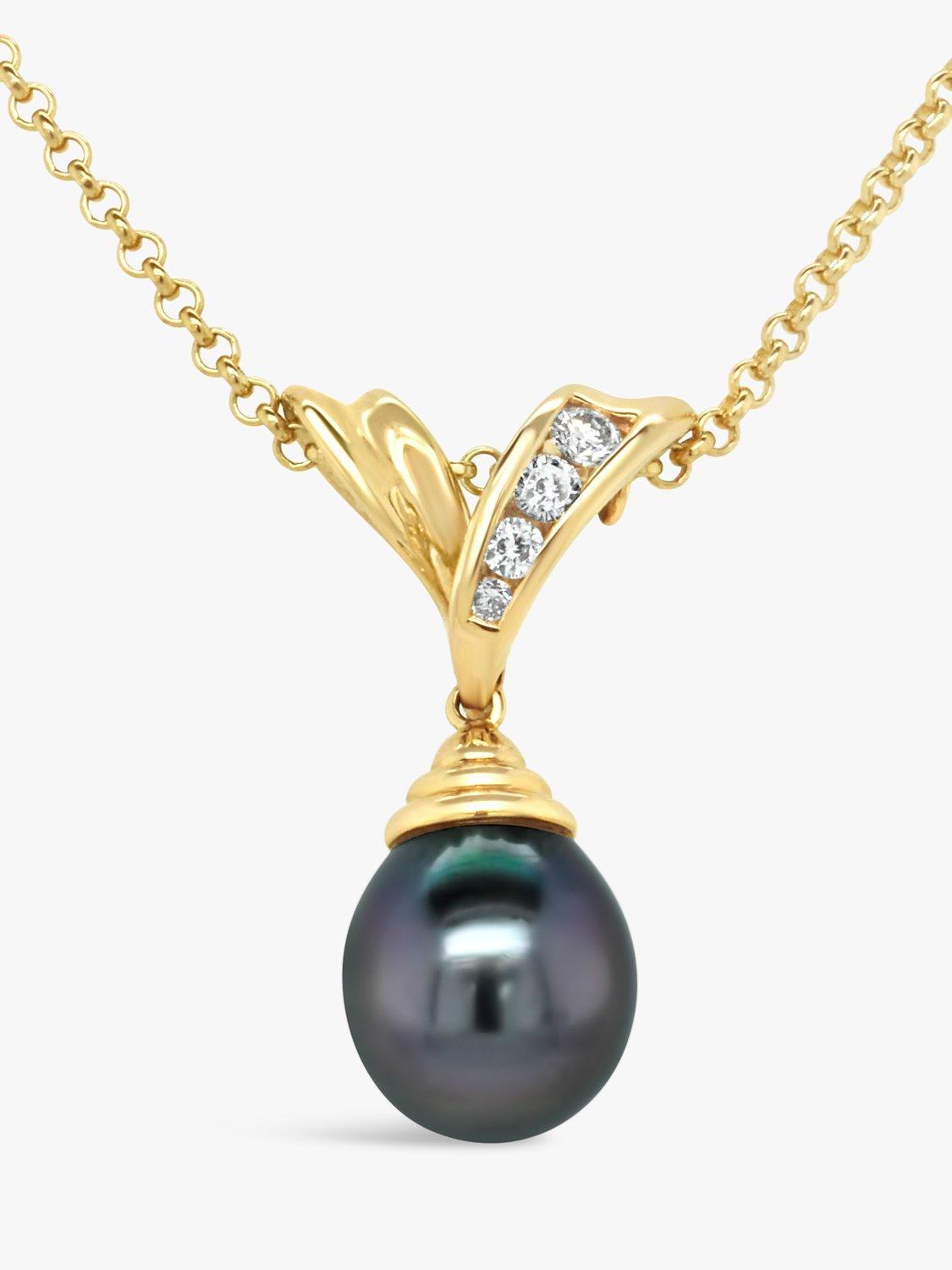 Product image 1 of 4, which shows Milton & Humble Jewellery Pre-Loved 14ct Yellow Gold Pearl & Diamond Pendant Necklace