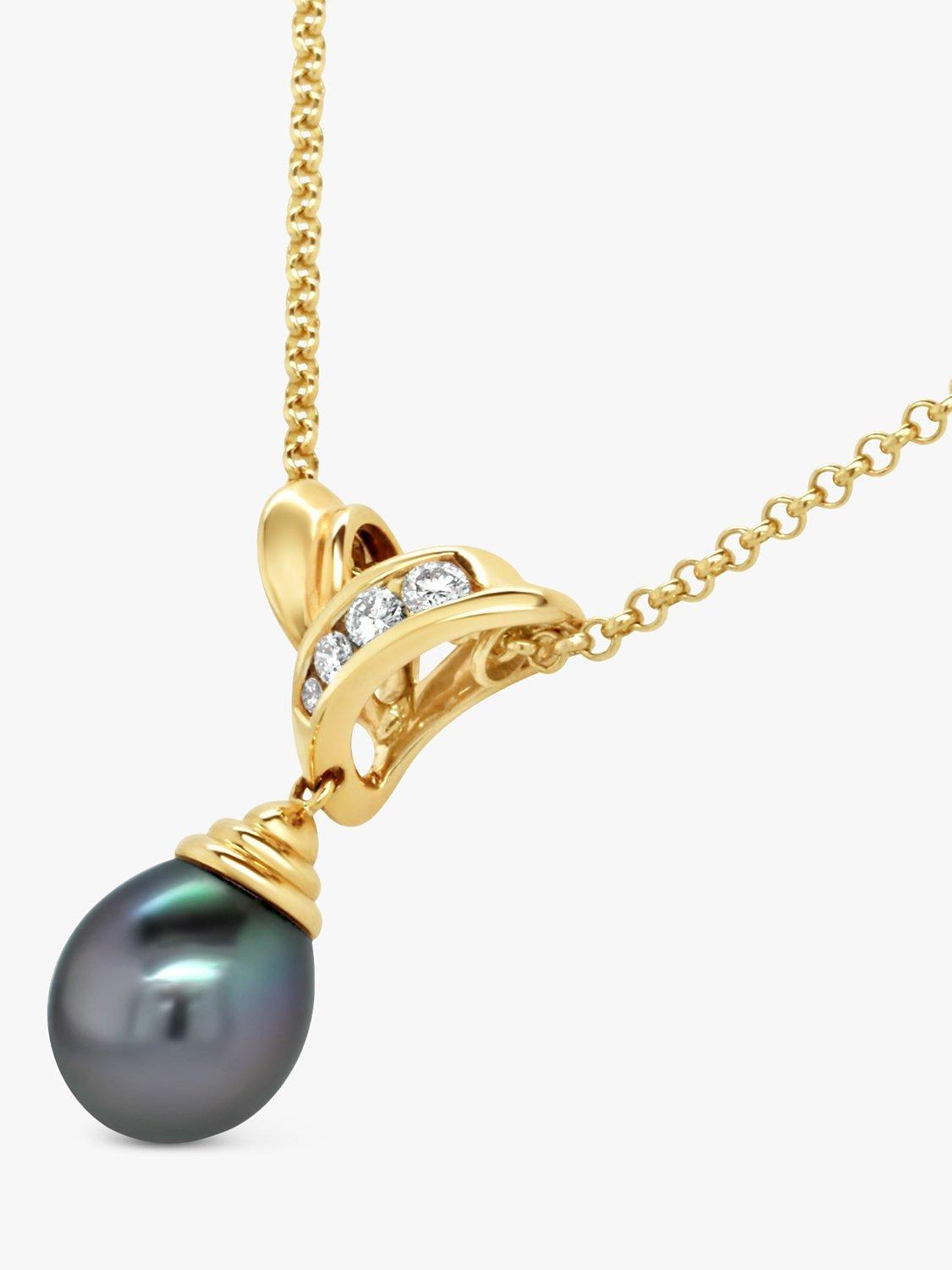 Product image 3 of 4, which shows Milton & Humble Jewellery Pre-Loved 14ct Yellow Gold Pearl & Diamond Pendant Necklace