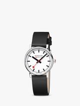 Mondaine A667.30314.11SBBV Unisex SBB Classic Day Date Vegan Leather Strap Watch Black White