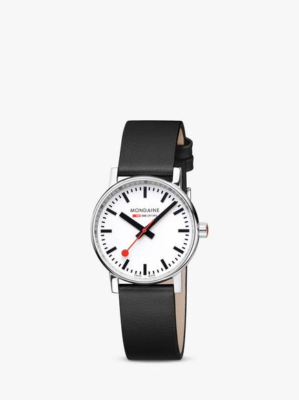 Mondaine MSE.35110.LBV Unisex Evo 2 35mm Vegan Leather Strap Watch, Black, Black