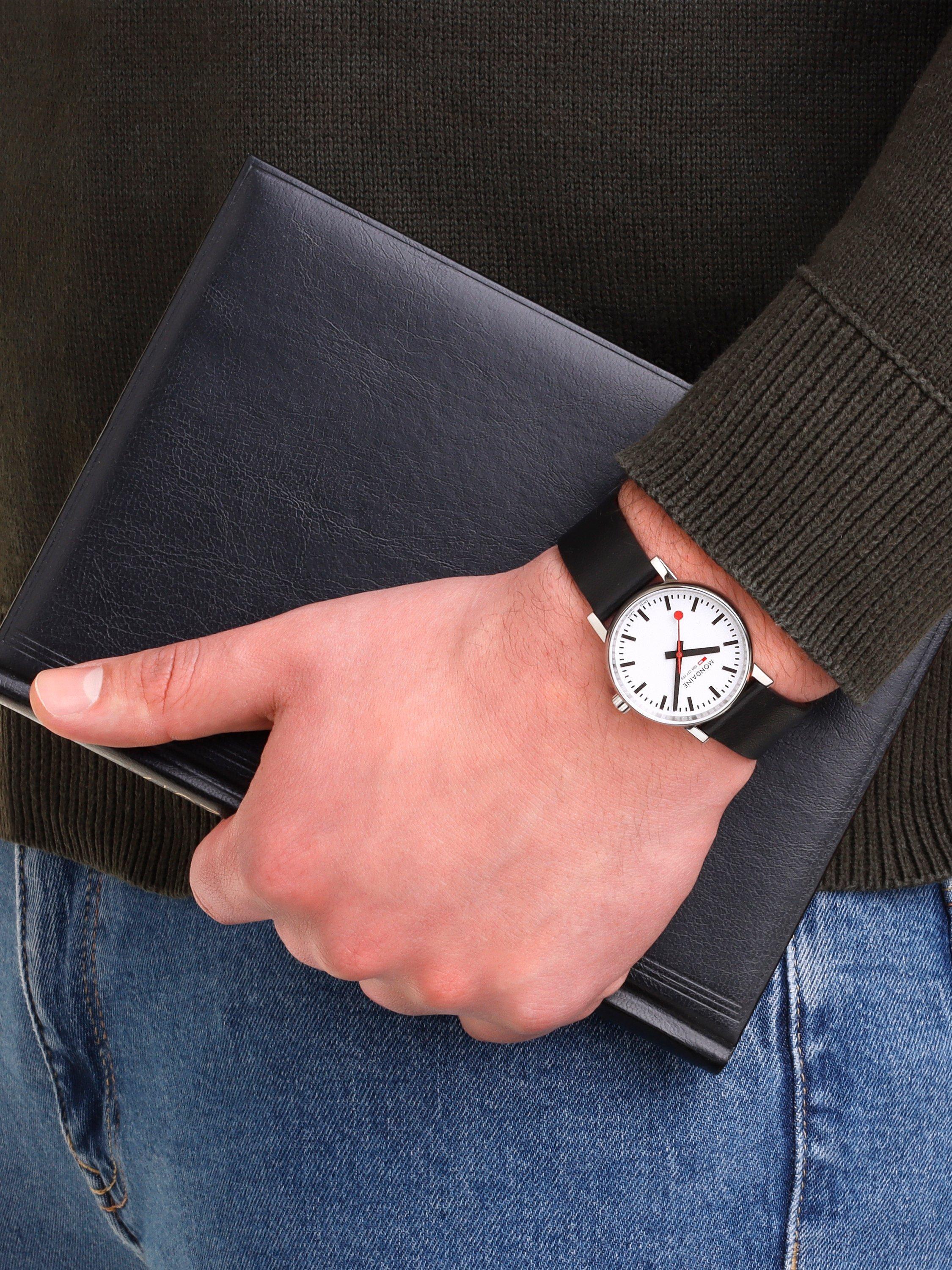 Product image 11 of 11, which shows Mondaine MSE.35110.LBV Unisex Evo 2 Vegan Leather Strap Watch, Black