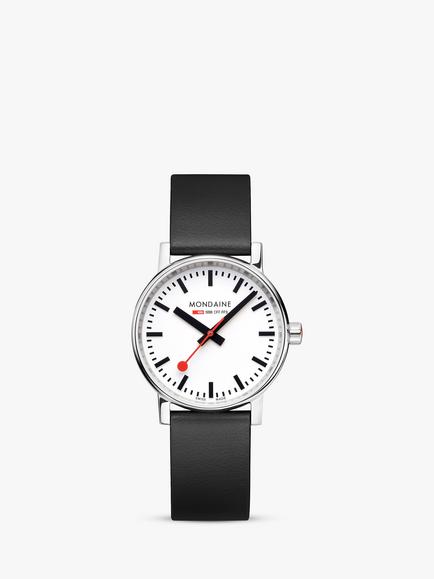 Mondaine MSE.35110.LBV Unisex Evo 2 35mm Vegan Leather Strap Watch, Black - view 2, Black