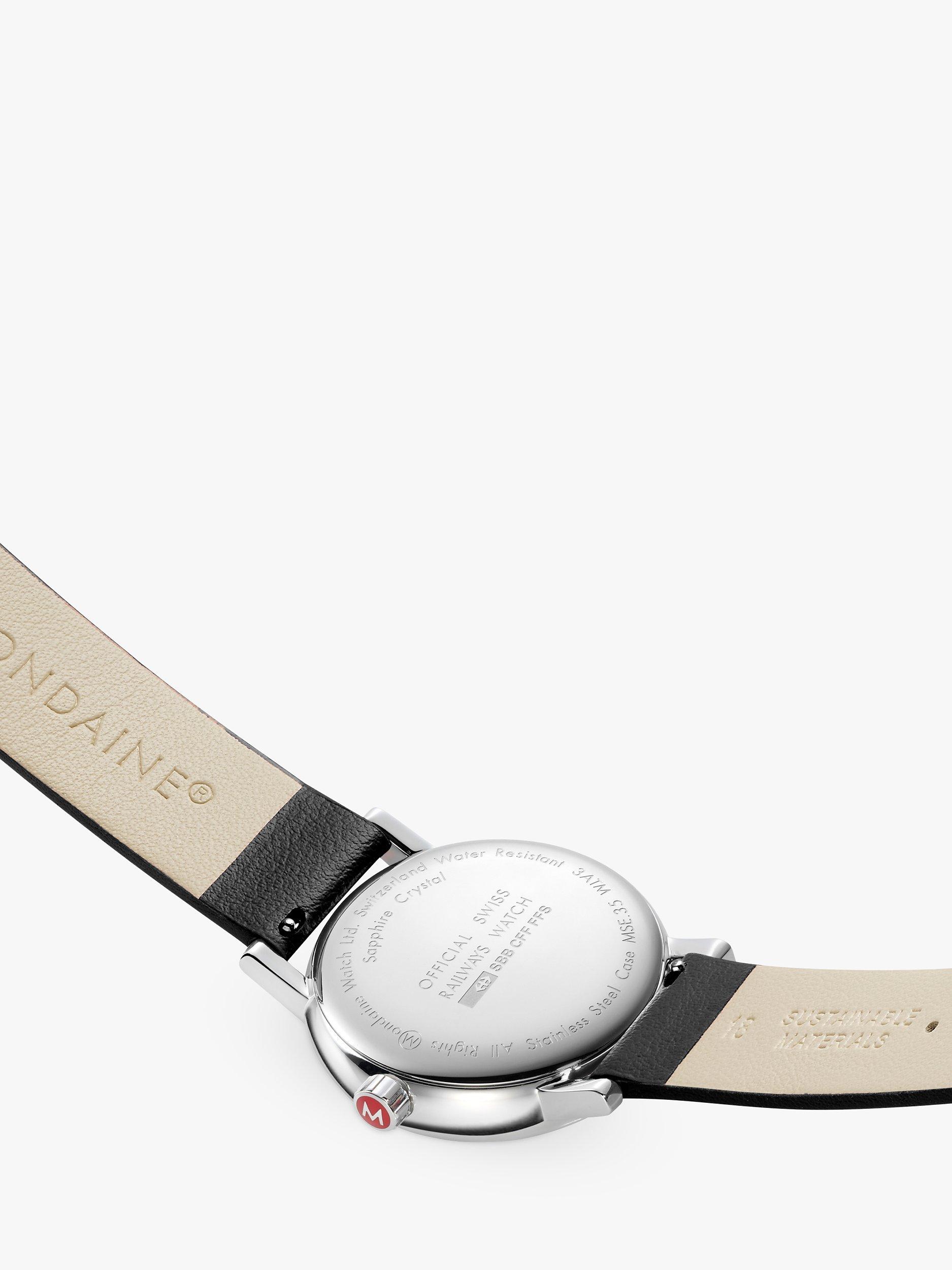 Product image 4 of 11, which shows Mondaine MSE.35110.LBV Unisex Evo 2 Vegan Leather Strap Watch, Black
