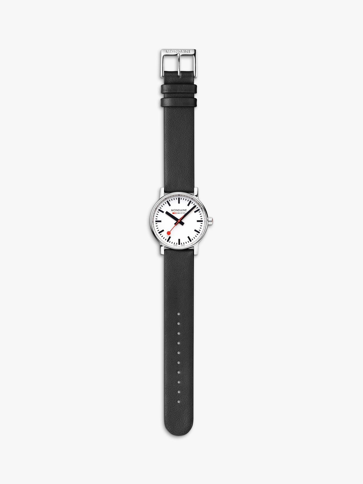 Product image 5 of 11, which shows Mondaine MSE.35110.LBV Unisex Evo 2 Vegan Leather Strap Watch, Black