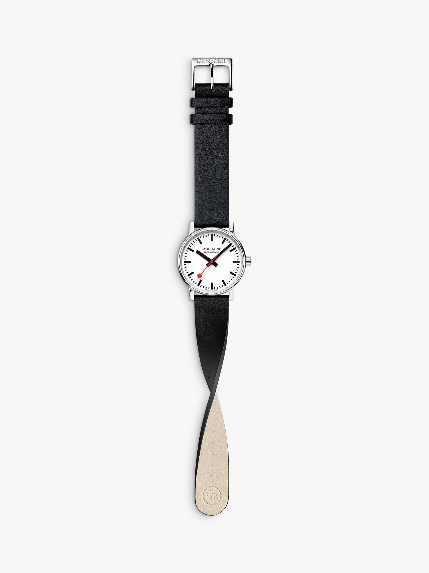 Product image 6 of 11, which shows Mondaine MSE.35110.LBV Unisex Evo 2 Vegan Leather Strap Watch, Black