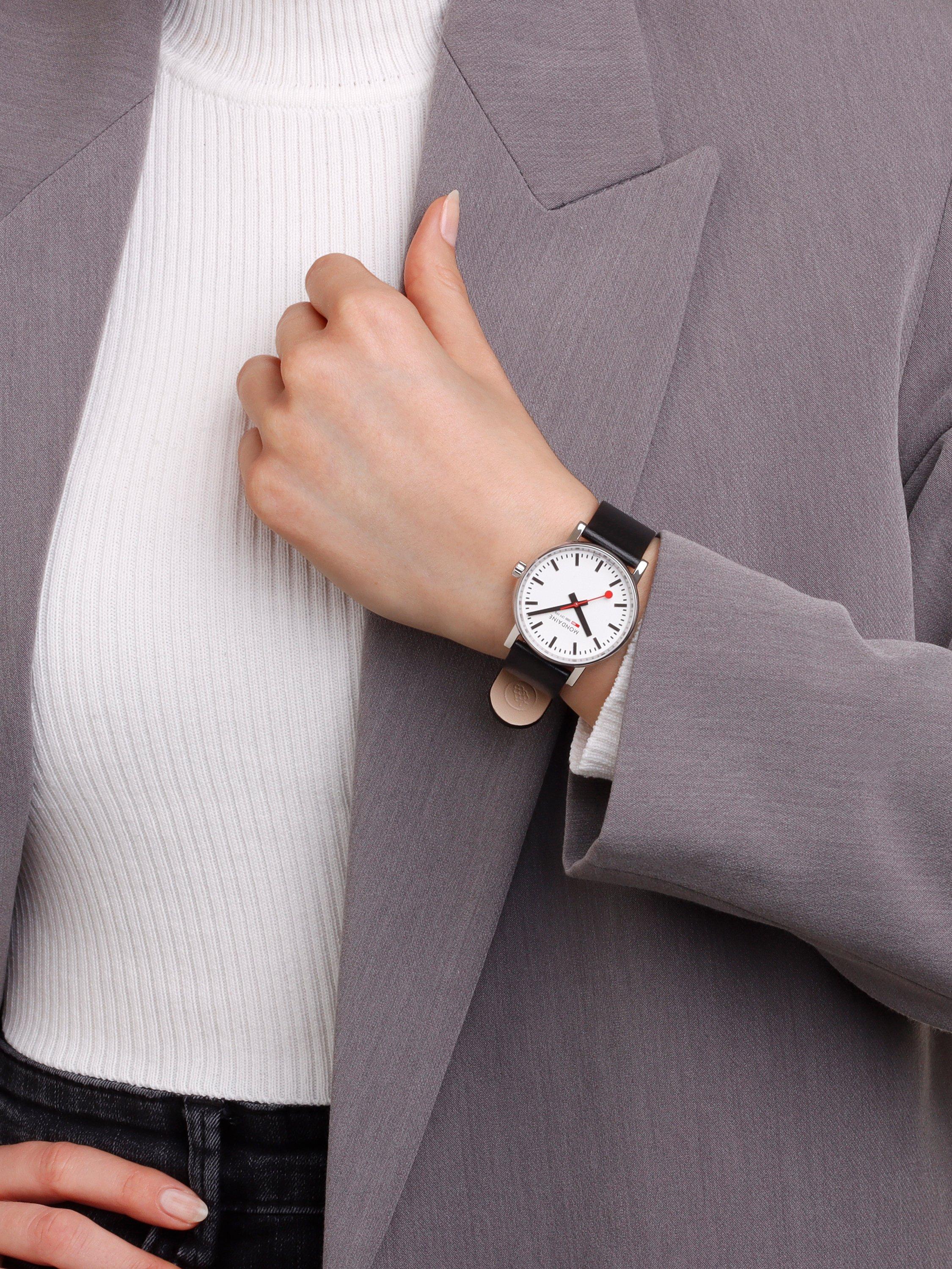 Product image 10 of 11, which shows Mondaine MSE.35110.LBV Unisex Evo 2 Vegan Leather Strap Watch, Black