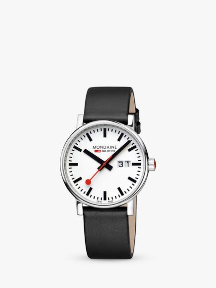 Mondaine MSE.40210.LBV Unisex 40mm Date Vegan Leather Strap Watch, Black, Black