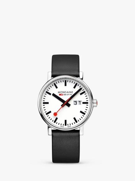 Mondaine MSE.40210.LBV Unisex 40mm Date Vegan Leather Strap Watch, Black - view 2, Black