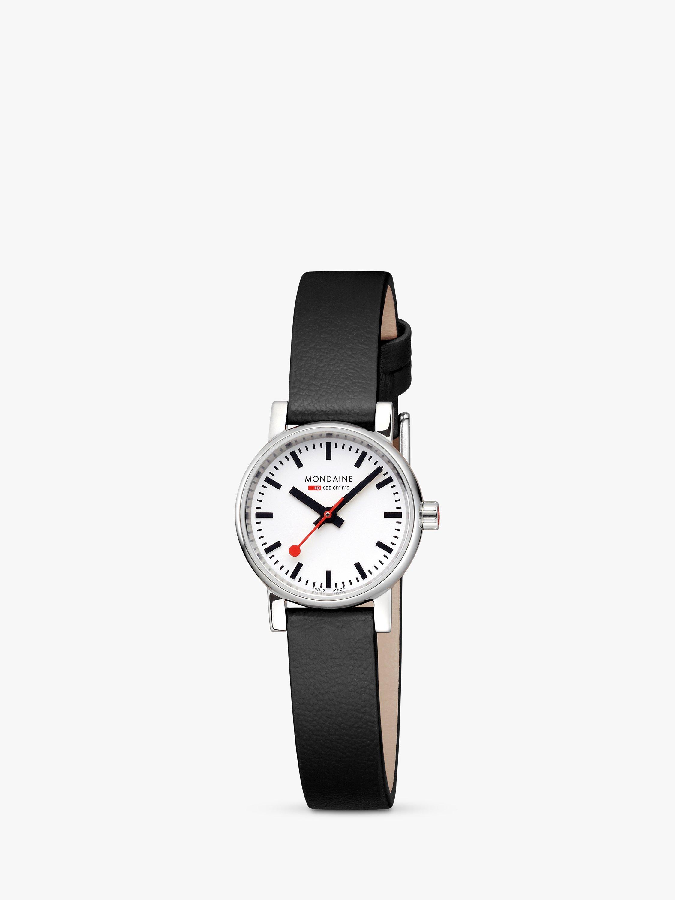 Product image 1 of 10, which shows Mondaine Women's Evo 2 Vegan Leather Strap Watch, Black