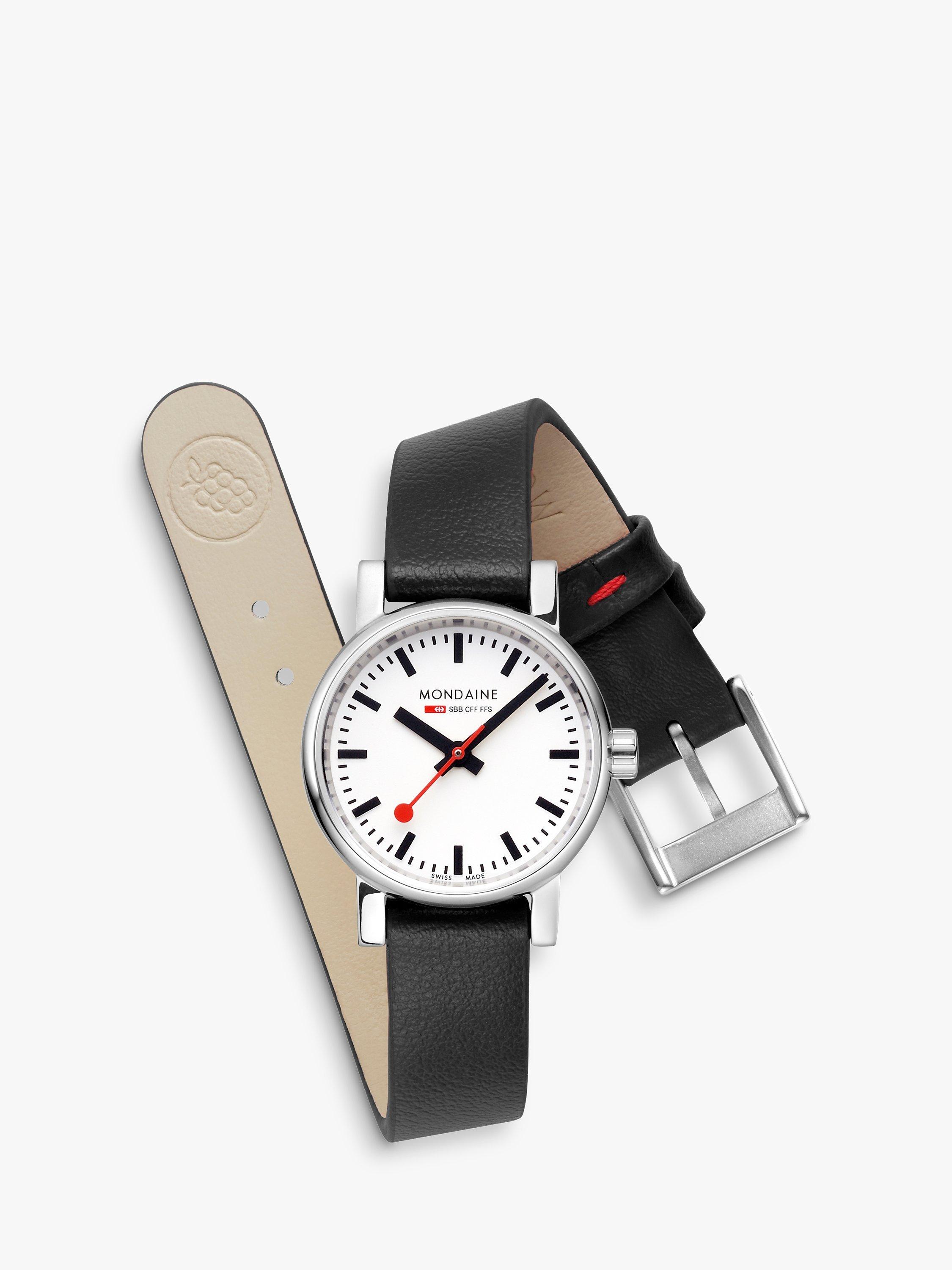Product image 3 of 10, which shows Mondaine Women's Evo 2 Vegan Leather Strap Watch, Black