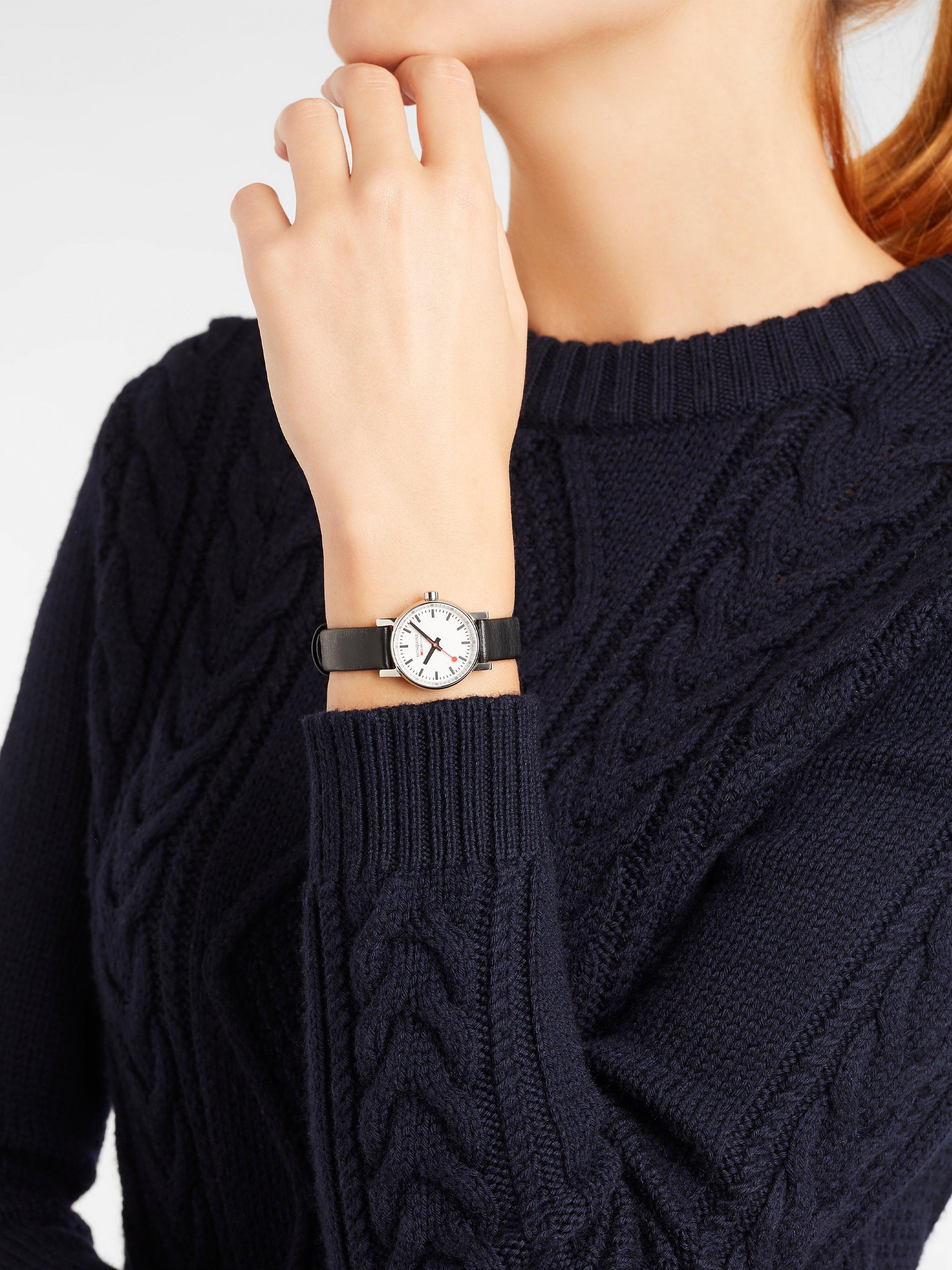 Product image 9 of 10, which shows Mondaine Women's Evo 2 Vegan Leather Strap Watch, Black