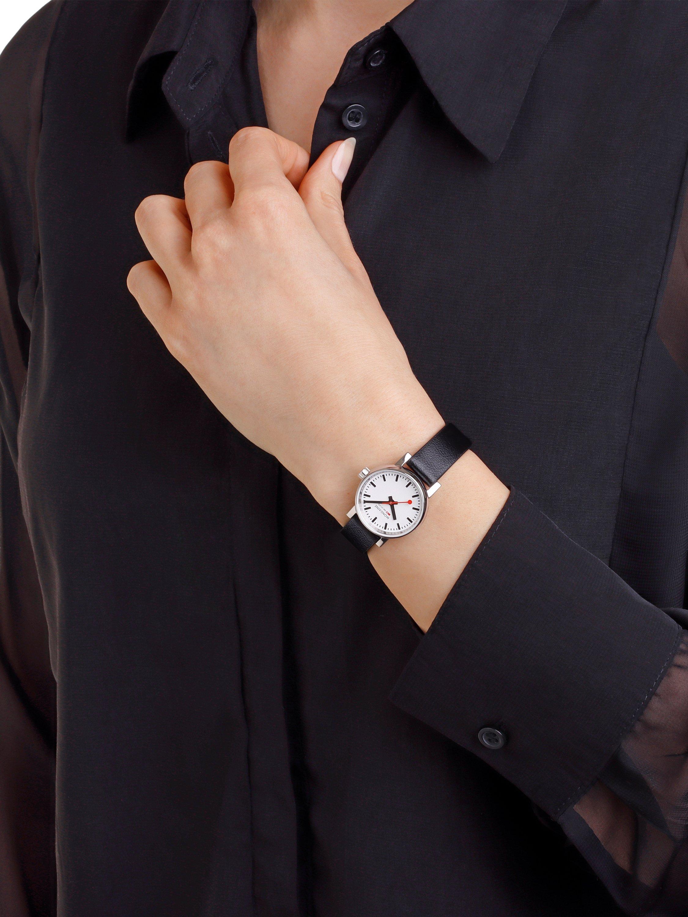 Product image 10 of 10, which shows Mondaine Women's Evo 2 Vegan Leather Strap Watch, Black
