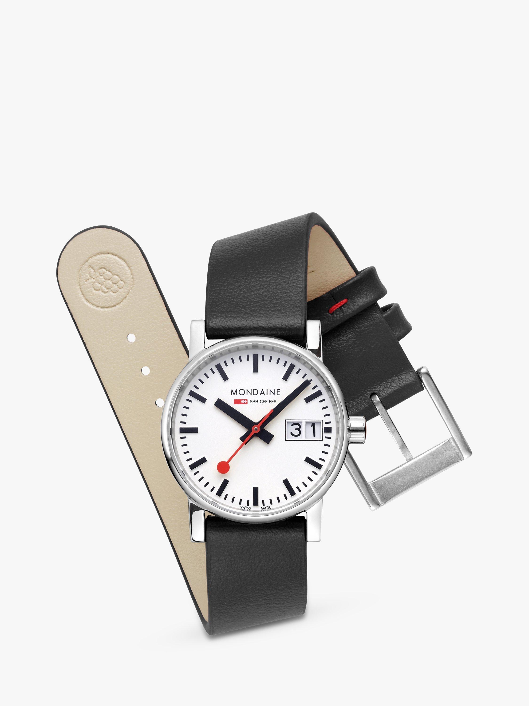 Product image 3 of 9, which shows Mondaine Women's Evo 2 Date Vegan Leather Strap Watch, Black