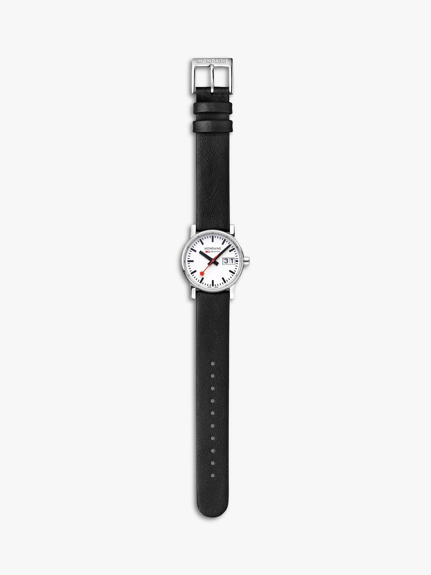 Product image 5 of 9, which shows Mondaine Women's Evo 2 Date Vegan Leather Strap Watch, Black