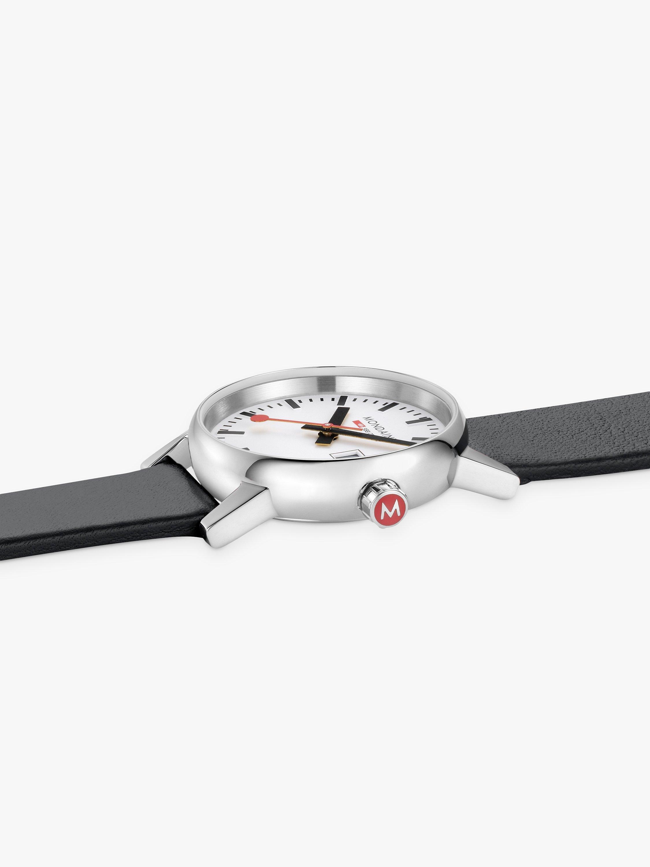 Product image 7 of 9, which shows Mondaine Women's Evo 2 Date Vegan Leather Strap Watch, Black