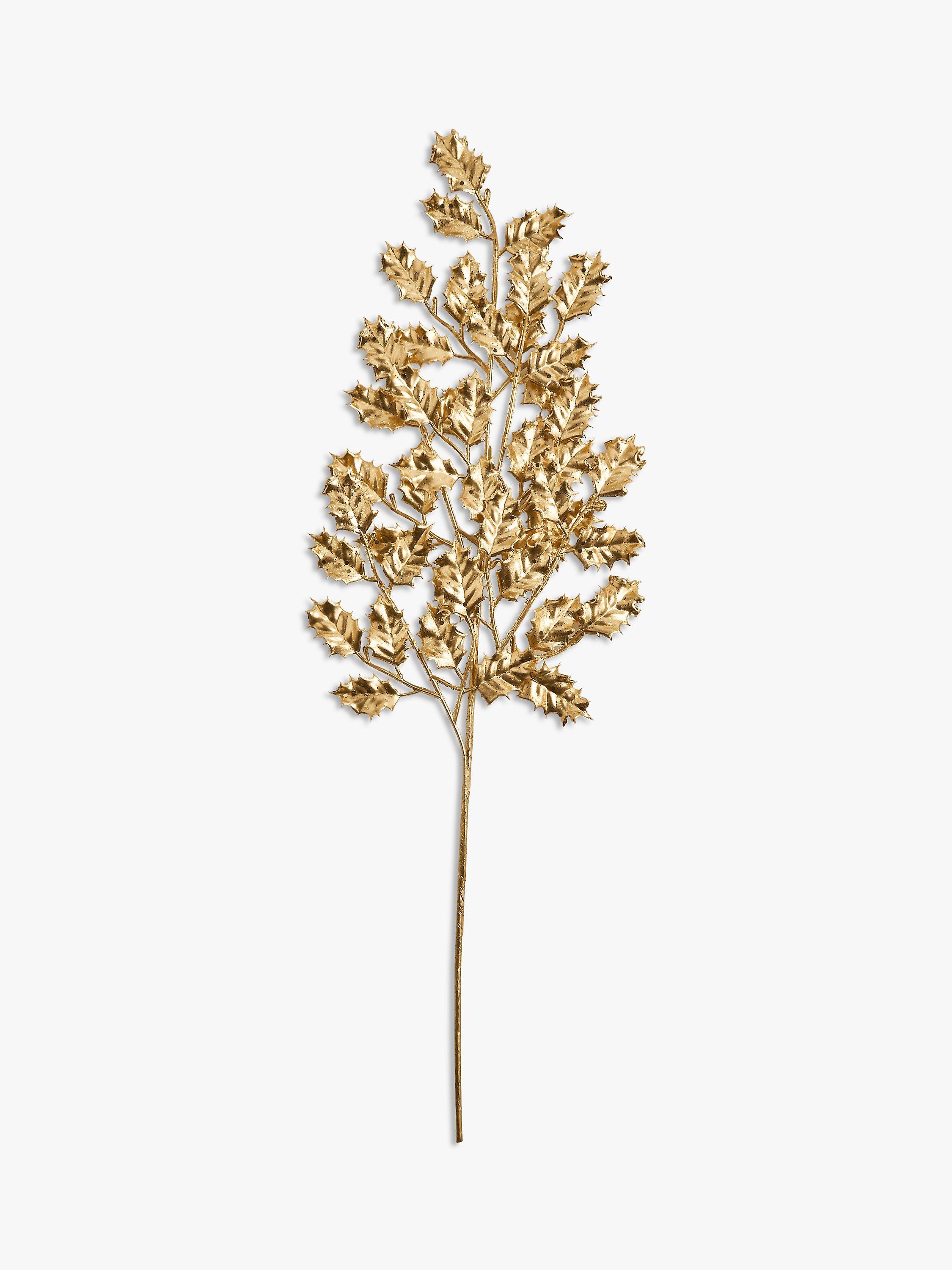 John Lewis Glitter Holly Spray, Gold