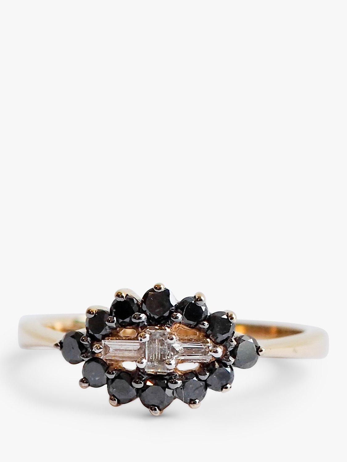 L & T Heirlooms Pre-Loved 9ct Yellow Gold Black & White Diamond Boat Ring